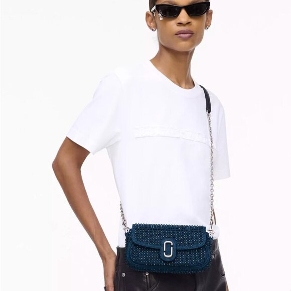 NWT！NEW！Marc Jacobs The Crystal Denim Clover Shoulder Bag -2 straps 3 uses - Picture 5 of 10